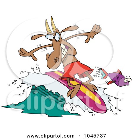 Royalty-Free (RF) Clip Art Illustration of a Cartoon Surfer Goat by toonaday