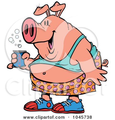 Royalty-Free (RF) Clip Art Illustration of a Cartoon Party Pig Holding Beer by toonaday