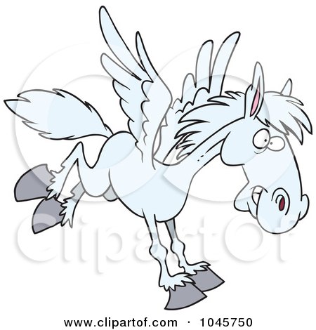 Royalty-Free (RF) Clip Art Illustration of a Cartoon Winged Horse Flying by toonaday