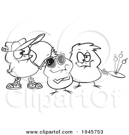 Royalty-Free (RF) Clip Art Illustration of a Cartoon Black And White Outline Design Of Chick Peeps by toonaday