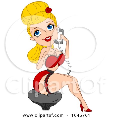 Royalty-Free (RF) Clip Art Illustration of a Blond Pinup Woman Talking On A Phone by BNP Design Studio