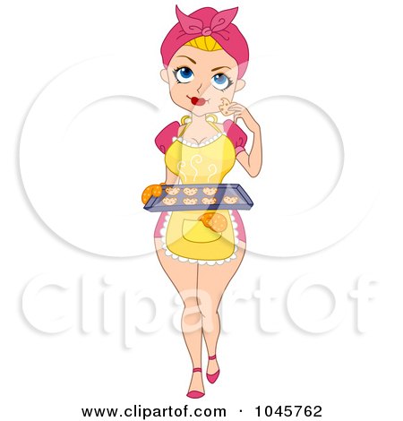 Royalty-Free (RF) Clip Art Illustration of a Pinup Woman Baking Heart Cookies by BNP Design Studio