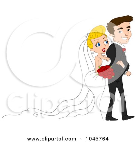 Royalty-Free (RF) Clip Art Illustration of a Gorgeous Wedding Couple Walking Down The Aisle by BNP Design Studio