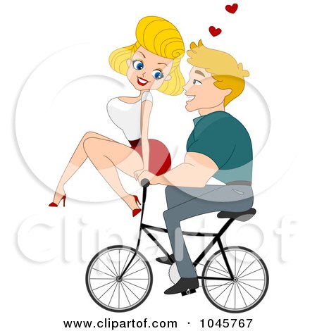 Royalty-Free (RF) Clip Art Illustration of a Pinup Woman Riding On A Man's Bike by BNP Design Studio