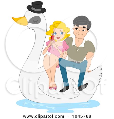 Royalty-Free (RF) Clip Art Illustration of a Couple On A Swan Ride by BNP Design Studio