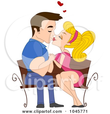 Royalty-Free (RF) Clip Art Illustration of a Valentine Couple Smooching On A Bench by BNP Design Studio