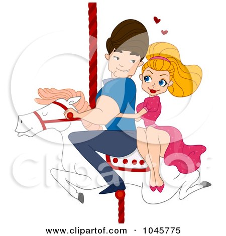 Royalty-Free (RF) Clip Art Illustration of a Romantic Couple Riding A Carousel Horse by BNP Design Studio