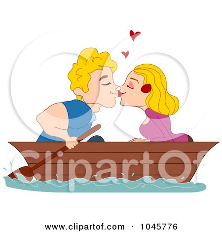 Royalty-Free (RF) Clip Art Illustration of a Couple Kissing In A Boat by BNP Design Studio