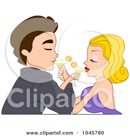 Royalty-Free (RF) Clip Art Illustration of a Couple Crossing Arms And Sharing Drinks by BNP Design Studio