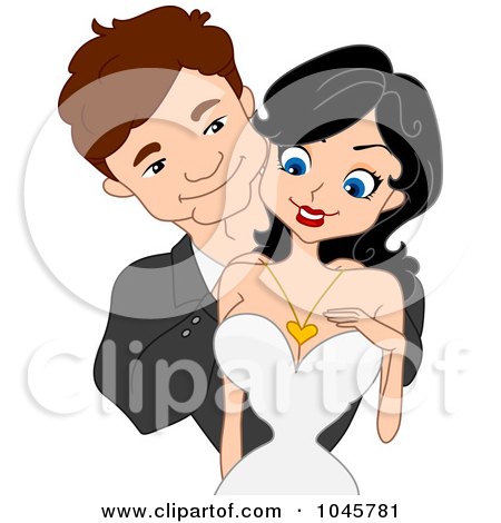 Royalty-Free (RF) Clip Art Illustration of a Man Putting A Heart Necklace On A Woman's Neck by BNP Design Studio