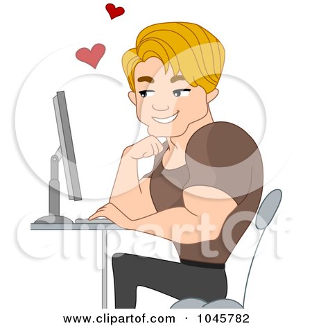Royalty-Free (RF) Clip Art Illustration of a Hunk Man Online Dating by BNP Design Studio