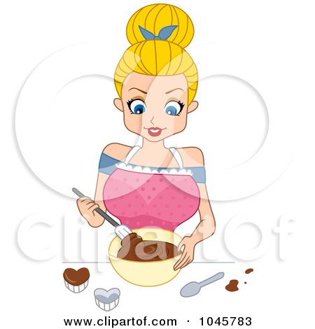 Royalty-Free (RF) Clip Art Illustration of a Blond Pinup Woman Mixing Chocolate by BNP Design Studio