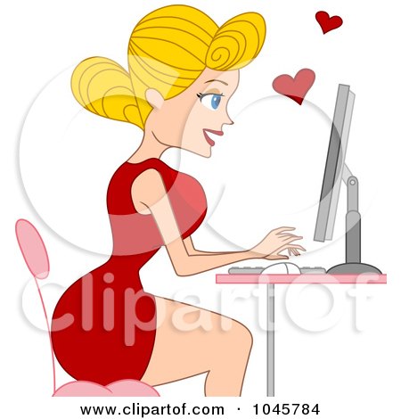 Royalty-Free (RF) Clip Art Illustration of a Blond Pinup Woman Online Dating by BNP Design Studio