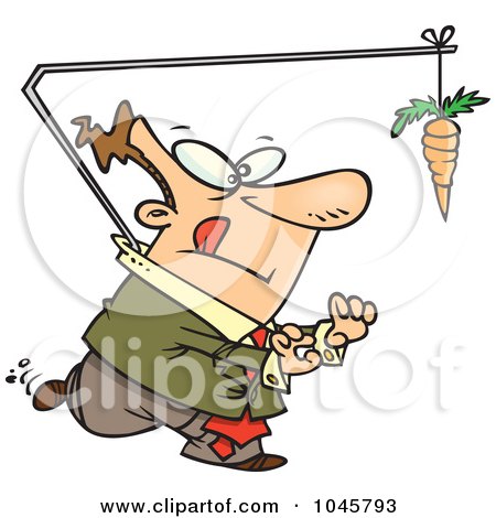 Royalty-Free (RF) Clip Art Illustration of a Cartoon Businessman Chasing A Carrot Lead by toonaday