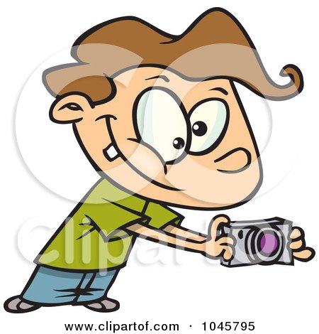 Royalty-Free (RF) Clip Art Illustration of a Cartoon Boy Using His Camera by toonaday