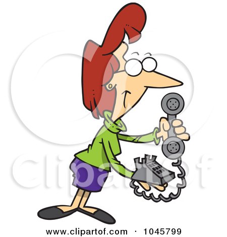 Royalty-Free (RF) Clip Art Illustration of a Cartoon Businesswoman Holding A Desk Phone by toonaday