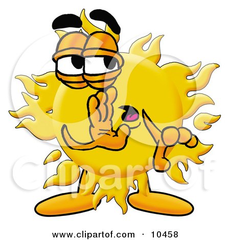 Clipart Picture of a Sun Mascot Cartoon Character Whispering and Gossiping by Mascot Junction