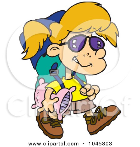 Royalty-Free (RF) Clip Art Illustration of a Cartoon Camper Girl Carrying Her Gear by toonaday