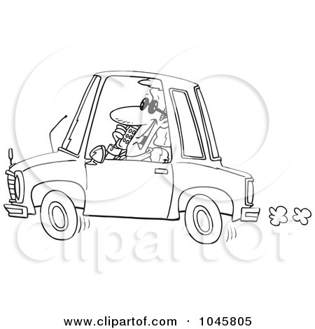 Royalty-Free (RF) Clip Art Illustration of a Cartoon Black And White Outline Design Of A Businessman Talking On A Phone And Driving by toonaday