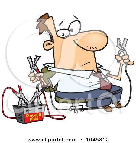 Royalty-Free (RF) Clip Art Illustration of a Cartoon Businessman Using Jumper Cables by toonaday