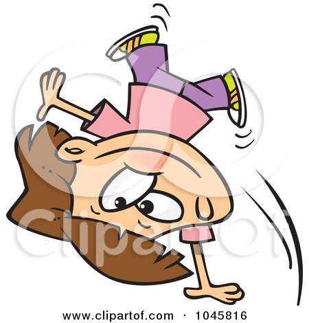 Royalty-Free (RF) Clip Art Illustration of a Cartoon Girl Doing A Cartwheel by toonaday