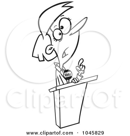Royalty-Free (RF) Clip Art Illustration of a Cartoon Black And White Outline Design Of A Female Political Candidate by toonaday