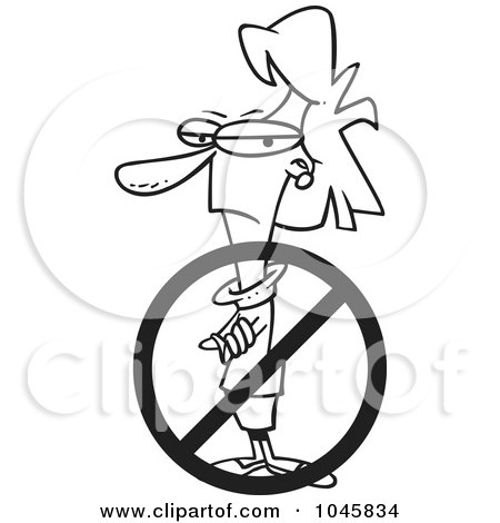 Royalty-Free (RF) Clip Art Illustration of a Cartoon Black And White Outline Design Of A Prohibited Businesswoman by toonaday