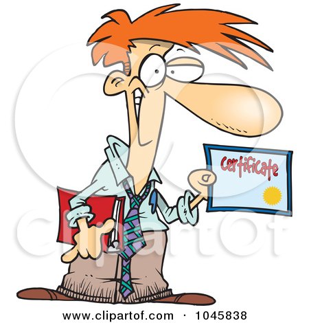 Royalty-Free (RF) Clip Art Illustration of a Cartoon Businessman Holding A Certificate by toonaday