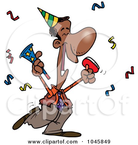 Royalty-Free (RF) Clip Art Illustration of a Cartoon Black Businessman Celebrating At A Party by toonaday