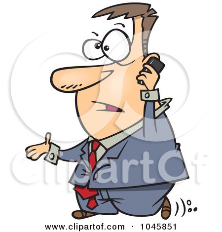 Royalty-Free (RF) Clip Art Illustration of a Cartoon Walking Businessman Talking On A Cell Phone by toonaday