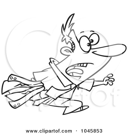 Royalty-Free (RF) Clip Art Illustration of a Cartoon Black And White Outline Design Of A Chasing Businessman by toonaday