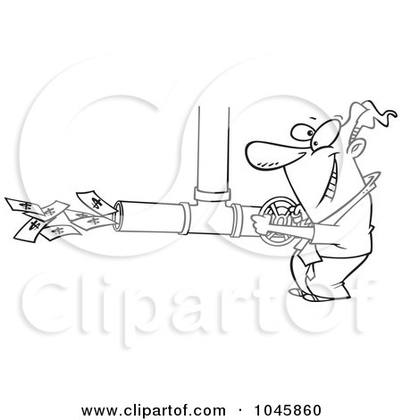 Royalty-Free (RF) Clip Art Illustration of a Cartoon Black And White Outline Design Of A Businessman Adjusting The Cash Flow by toonaday