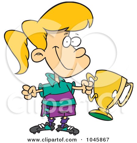 Royalty-Free (RF) Clip Art Illustration of a Cartoon Soccer Girl Holding A Trophy by toonaday