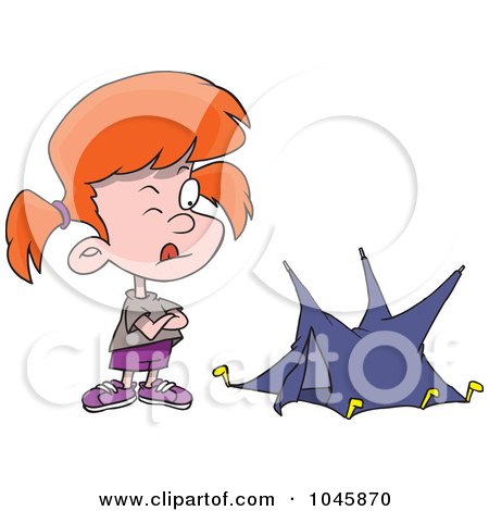 Royalty-Free (RF) Clip Art Illustration of a Cartoon Girl With A Tiny Tent by toonaday