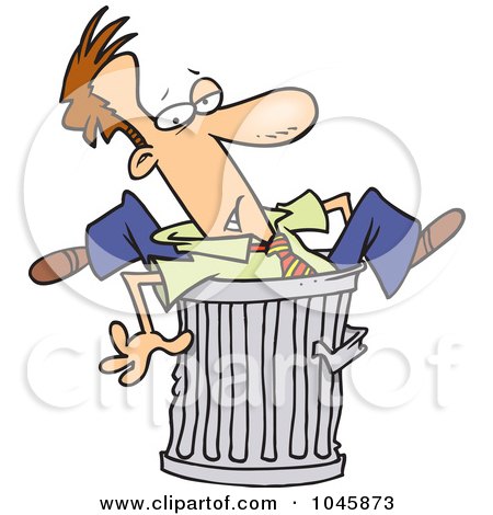 Royalty-Free (RF) Clip Art Illustration of a Cartoon Canned Businessman Stuck In A Garbage Can by toonaday