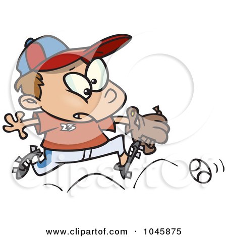 Royalty-Free (RF) Clip Art Illustration of a Cartoon Boy Chasing A Baseball by toonaday