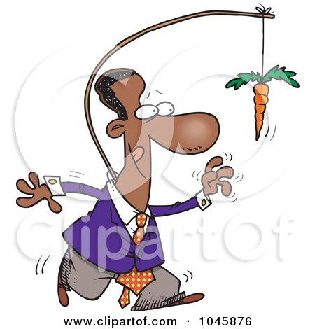 Royalty-Free (RF) Clip Art Illustration of a Cartoon Black Businessman Chasing After A Carrot On A Stick by toonaday