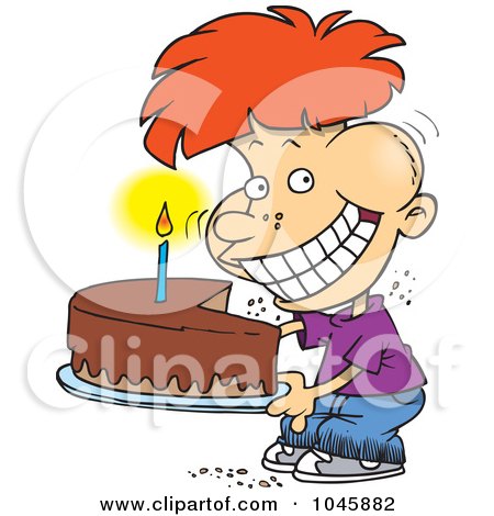 Royalty-Free (RF) Clip Art Illustration of a Cartoon Birthday Boy Eating An Entire Cake by toonaday