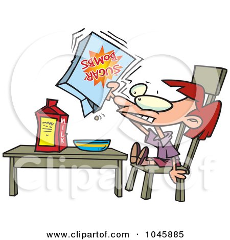Royalty-Free (RF) Clip Art Illustration of a Cartoon Girl Eating Sugary Cereal by toonaday