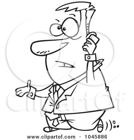 Royalty-Free (RF) Clip Art Illustration of a Cartoon Black And White Outline Design Of A Walking Businessman Talking On A Cell Phone by toonaday
