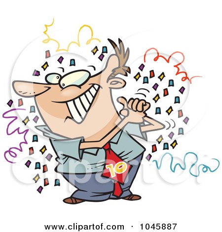 Royalty-Free (RF) Clip Art Illustration of a Cartoon Proud Businessman Celebrating His 10th Job Anniversary by toonaday