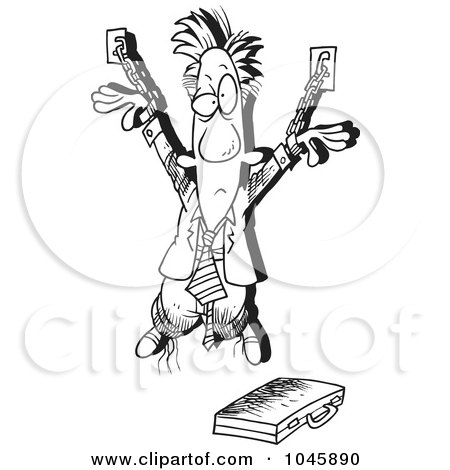 Royalty-Free (RF) Clip Art Illustration of a Cartoon Black And White Outline Design Of A Chained Businessman by toonaday