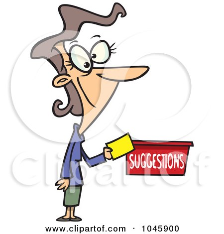 Royalty-Free (RF) Clip Art Illustration of a Cartoon Businesswoman Putting A Comment In A Suggestion Box by toonaday