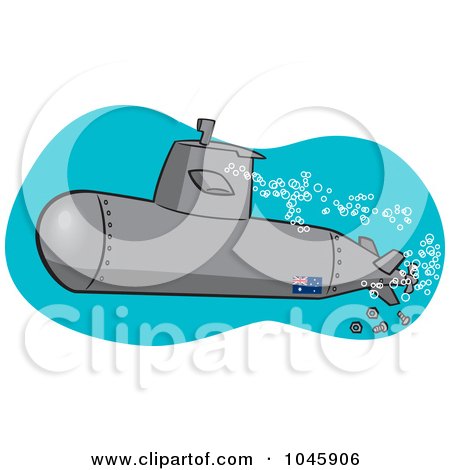 Royalty-Free (RF) Clip Art Illustration of a Cartoon Submerged Submarine by toonaday