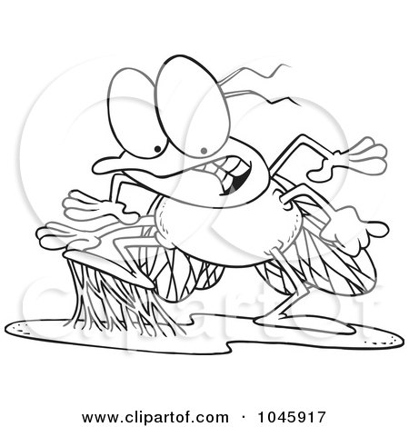 Royalty-Free (RF) Clip Art Illustration of a Cartoon Black And White Outline Design Of A Stuck Fly by toonaday