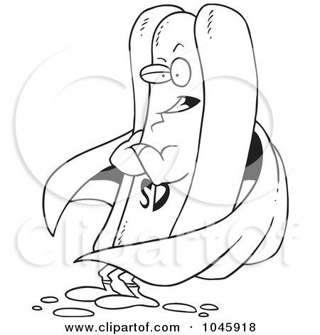 Royalty-Free (RF) Clip Art Illustration of a Cartoon Black And White Outline Design Of A Super Hot Dog by toonaday