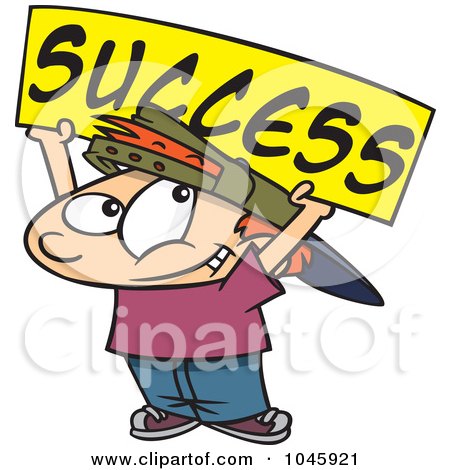Royalty-Free (RF) Clip Art Illustration of a Cartoon Boy Holding A Success Banner by toonaday