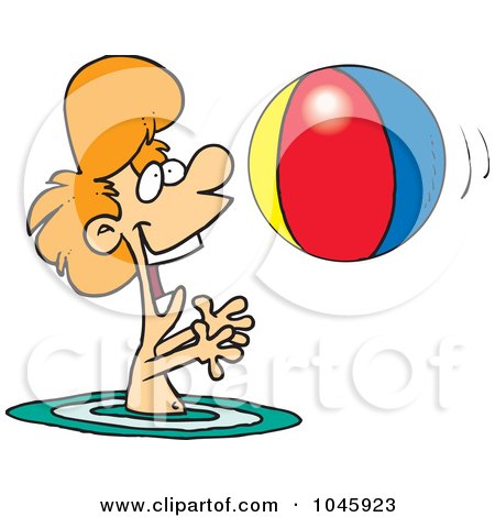 Royalty-Free (RF) Clip Art Illustration of a Cartoon Boy Playing With A Beach Ball In The Water by toonaday