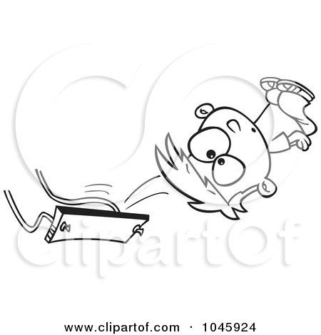 Royalty-Free (RF) Clip Art Illustration of a Cartoon Black And White Outline Design Of A Boy Falling Off A Swing by toonaday