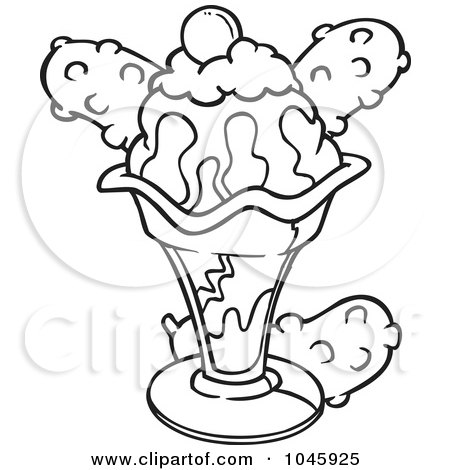 Royalty-Free (RF) Clip Art Illustration of a Cartoon Black And White Outline Design Of An Ice Cream Sundae by toonaday